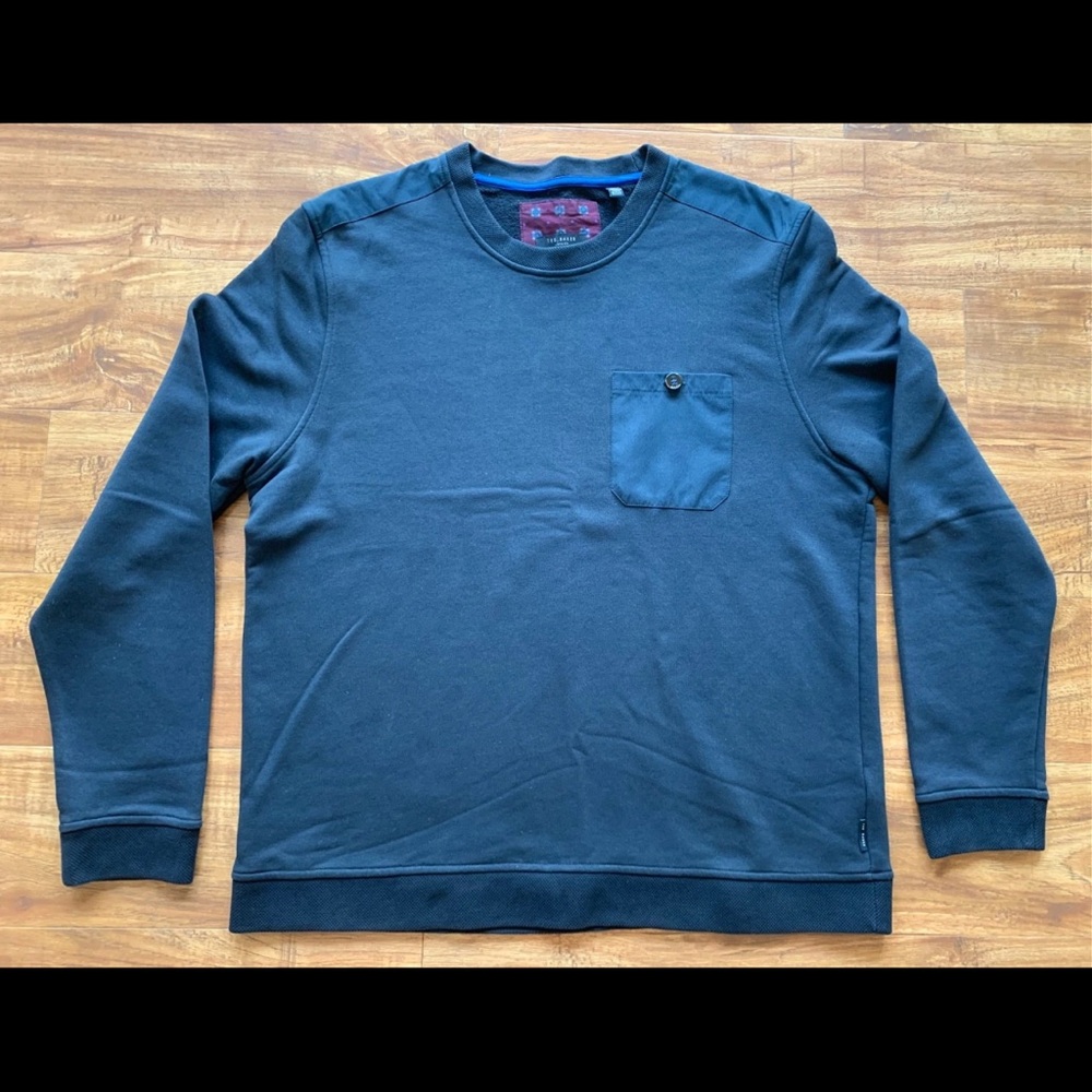TED BAKER Mens Long Sleeve Navy Blue Pocket Logo Top Shirt Sweater Sz 7 3XL